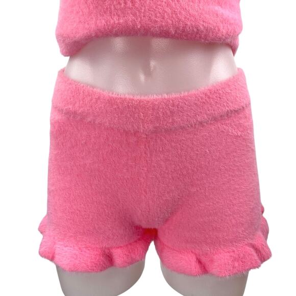 ASOS Pink Fleece Cardigan Short Sleeve T Shirt Shorts Sweater 3 Piece Set Size 2 - Picture 7 of 9